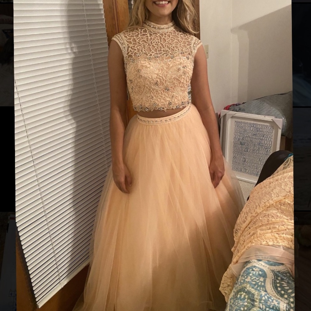 Gorgeous Blush Pink Two Piece Prom Dress Gown